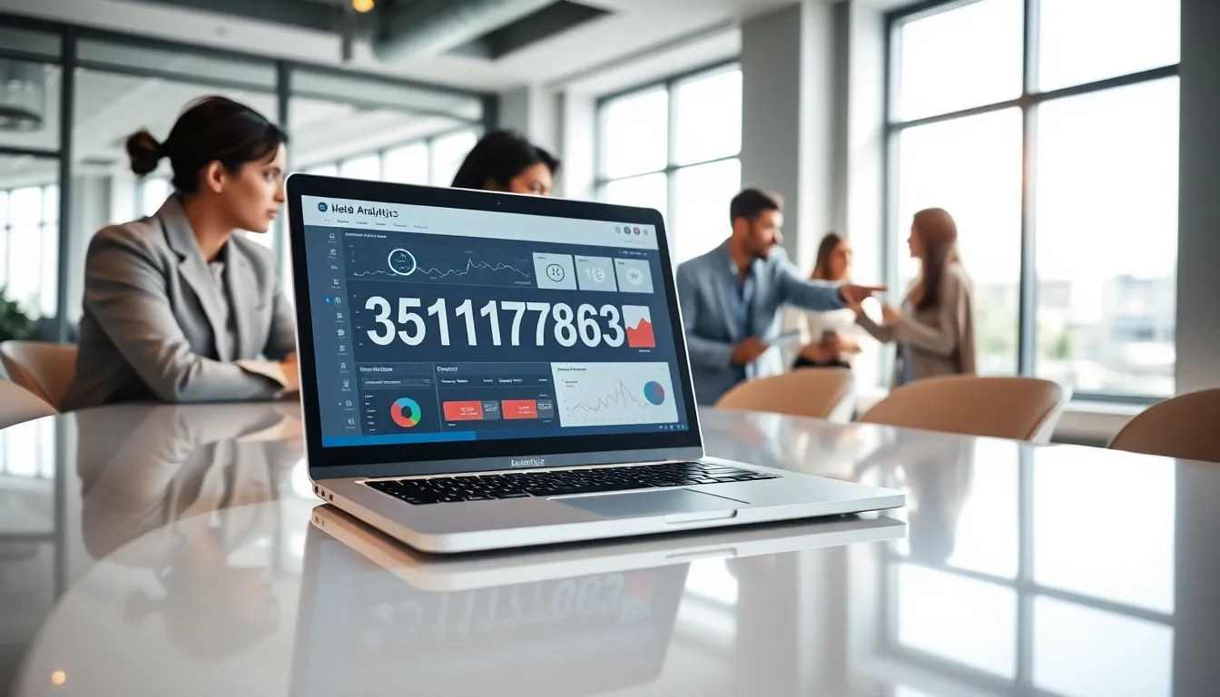 professionals discussing data in a modern office.